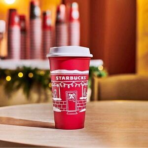 Starbucks Festive Red Cup with White Lid